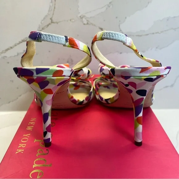 Kate Spade Multi Heart Pink Purple Print Bow Heel Lourdes Shoes Size 8 Valentine - Picture 3 of 6